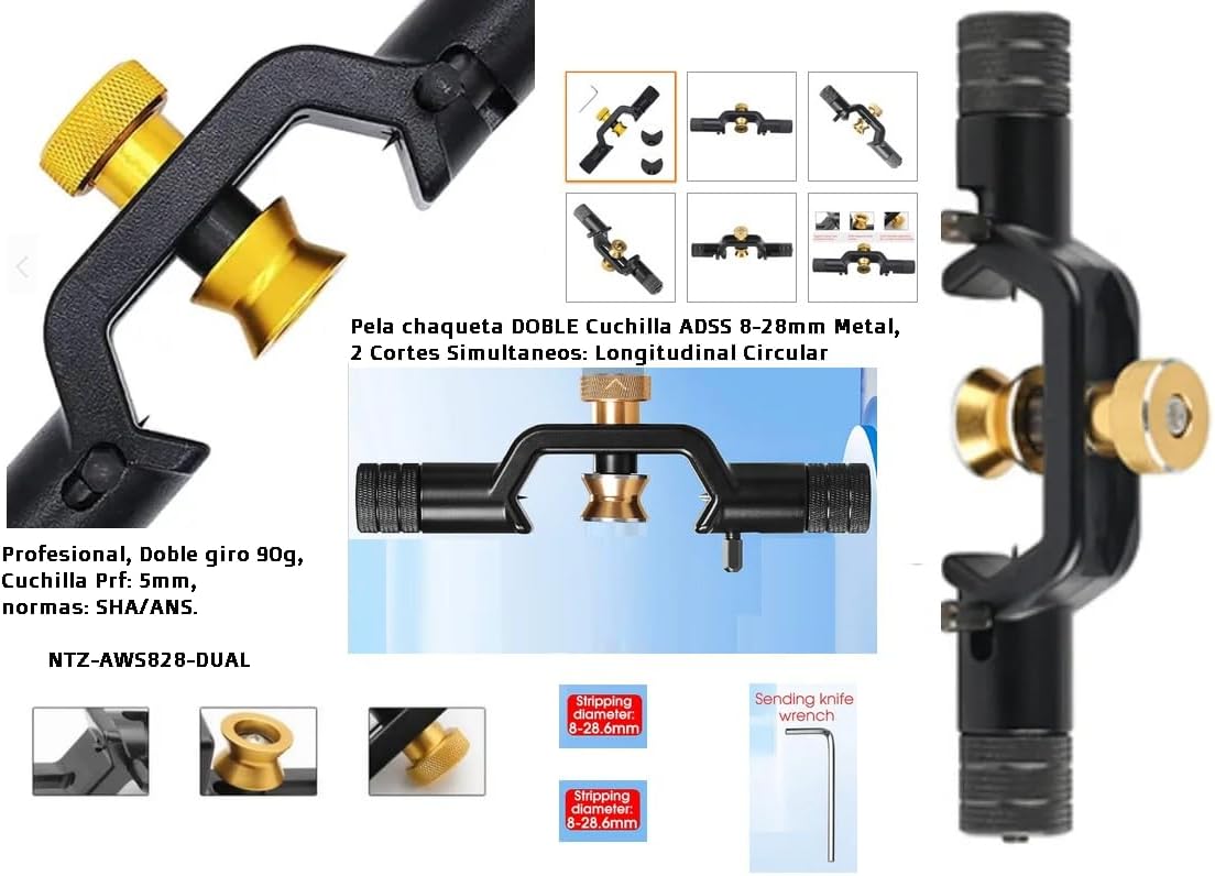 Stripper FTTH Double for Cable Armored Fiber 8-28MM Transverse Double Knife - Fiber Optic Mid Span Cable Slit and Ring Tool, Cable Jacket Stripper