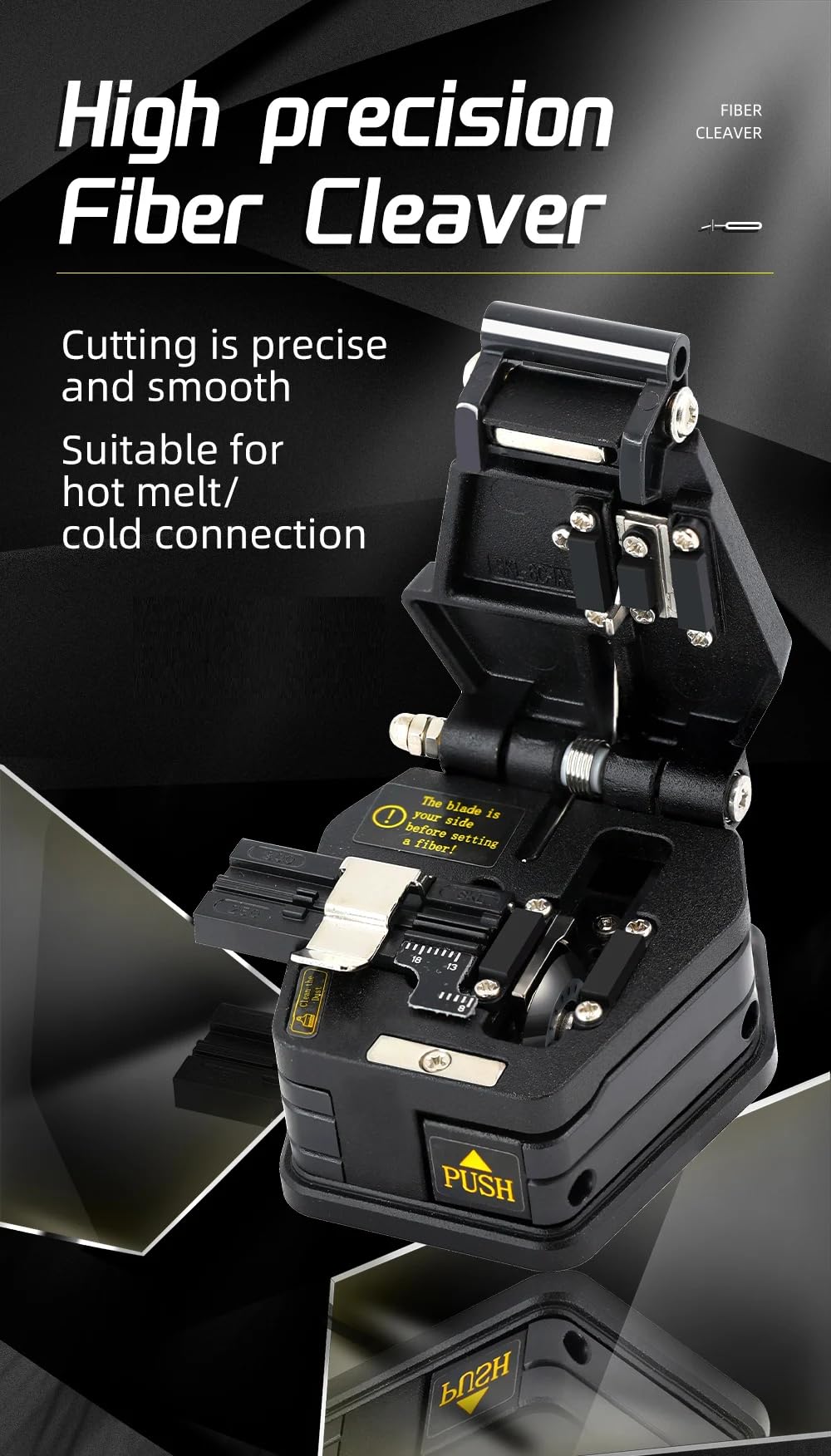 Fiber Cleaver. High Precision FTTH Fiber Optic Cable Cutter with 16-blade, Ergonomic Design