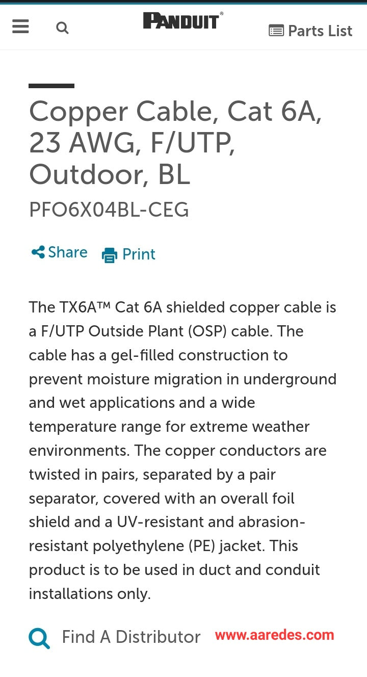 PFL6X04BU-CEG_BLUE. Copper Cable, Cat 6A, 23 AWG, F/UTP, LSZH-3, Blue