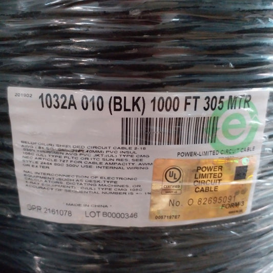 Belden Cable 1Pr AWG16 1000ft Power-Limited Tray PVC Black, PLTC ITC CMG. 1032A 0101000
