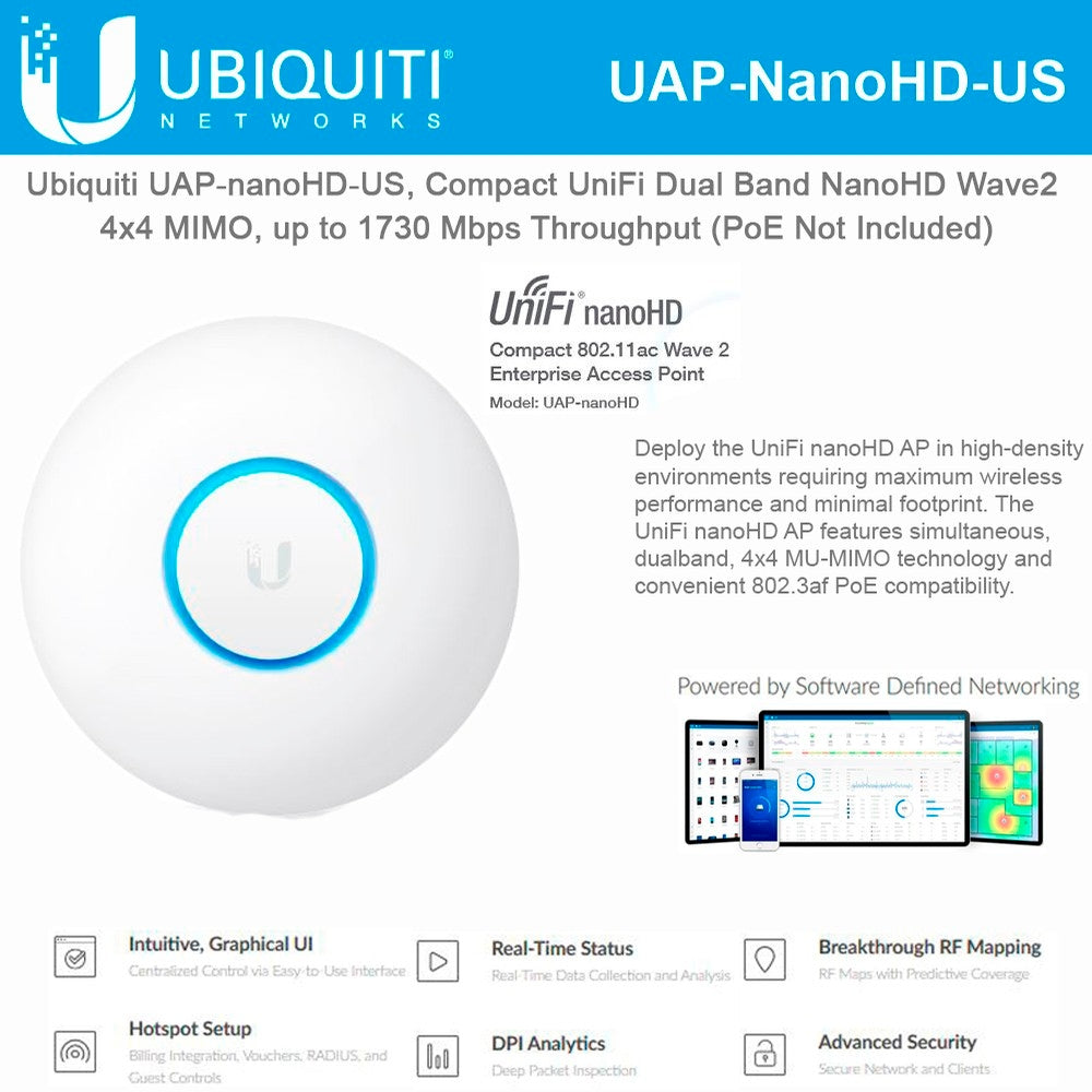 Ubiquiti UniFi nanoHD Compact 802.11ac Wave2 MU-MIMO Enterprise Access Point ( UAP-NANOHD-US)