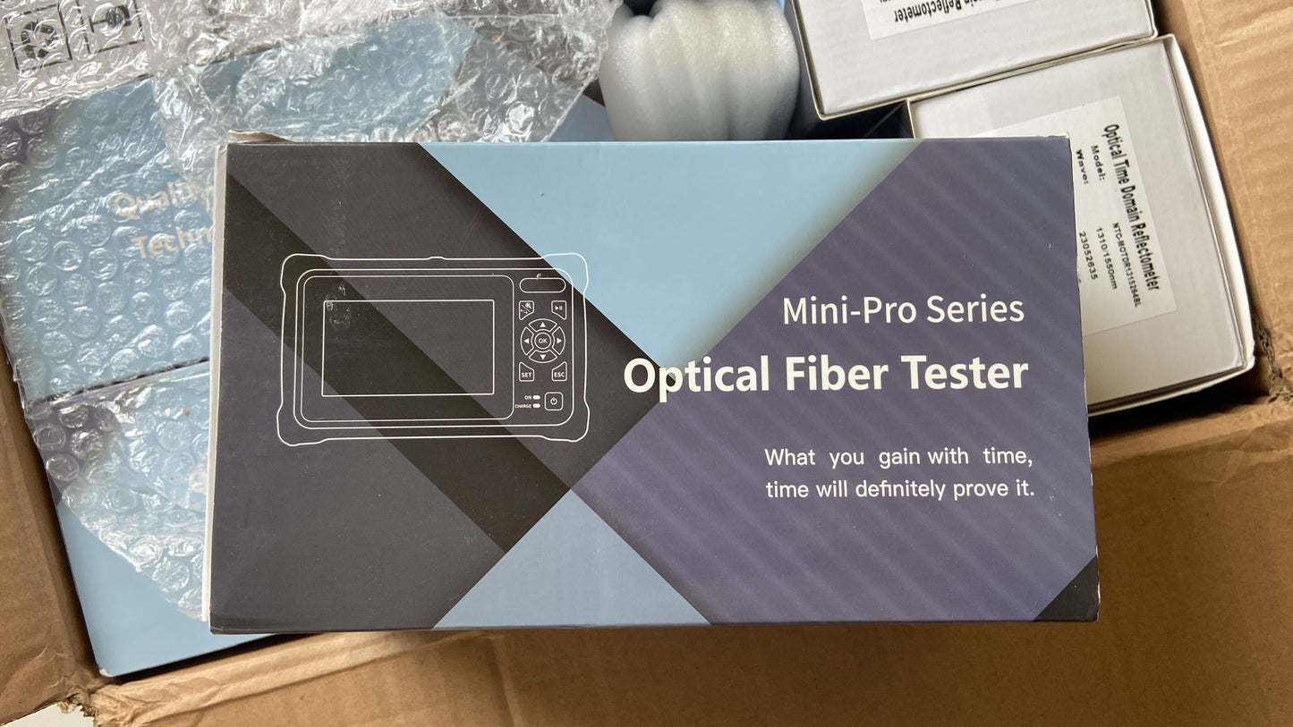 Mini OTDR-Pro SM 1310/1550nm 26/24dB, 4.3" Touchscreen Test Rang 5m-100Km, LAN Tester Built in OPM / OLS / RJ-45 / UTP / FTTX
