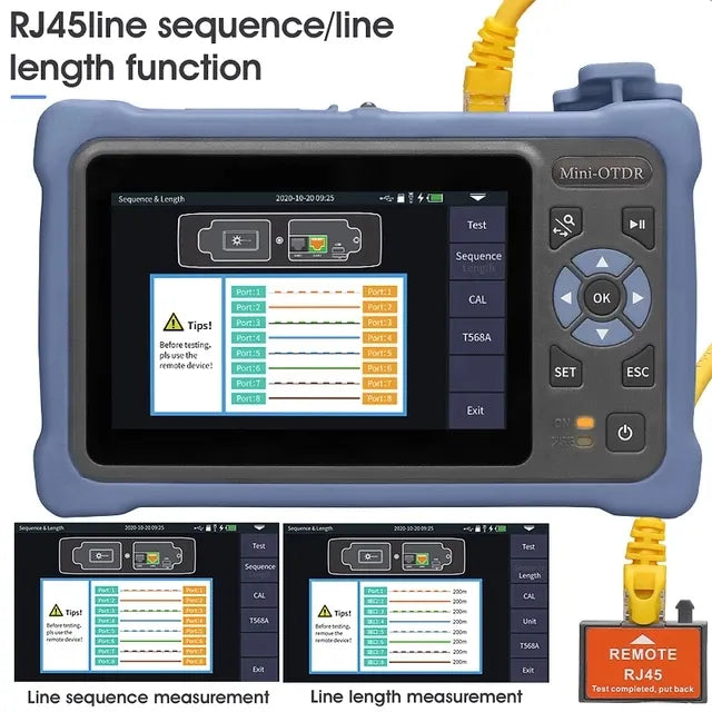 Mini OTDR-Pro SM 1310/1550nm 26/24dB, 4.3" Touchscreen Test Rang 5m-100Km, LAN Tester Built in OPM / OLS / RJ-45 / UTP / FTTX