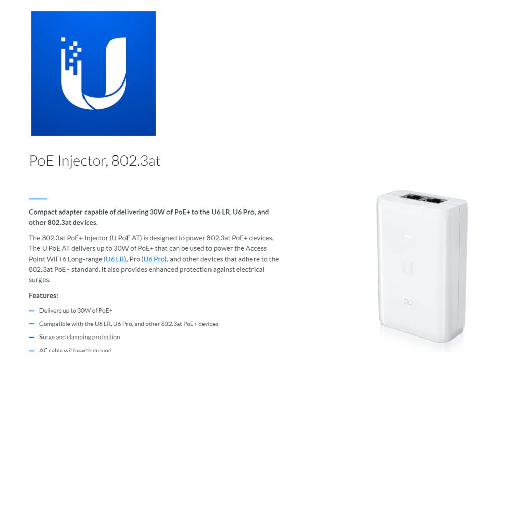 Compact PoE+ Injector Capable of Delivering 30 W of Power to Your Ubiquiti Access Points and Cameras