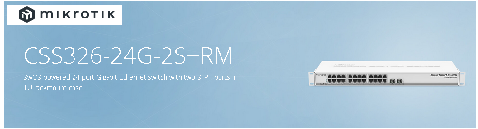 Switch 24 Ptos Mikrotik +2Sfp 1000Mbps Management Cloud Sw Series, Layer 2, Rack 1U OS v6, Level 5 license. Mikrotik.