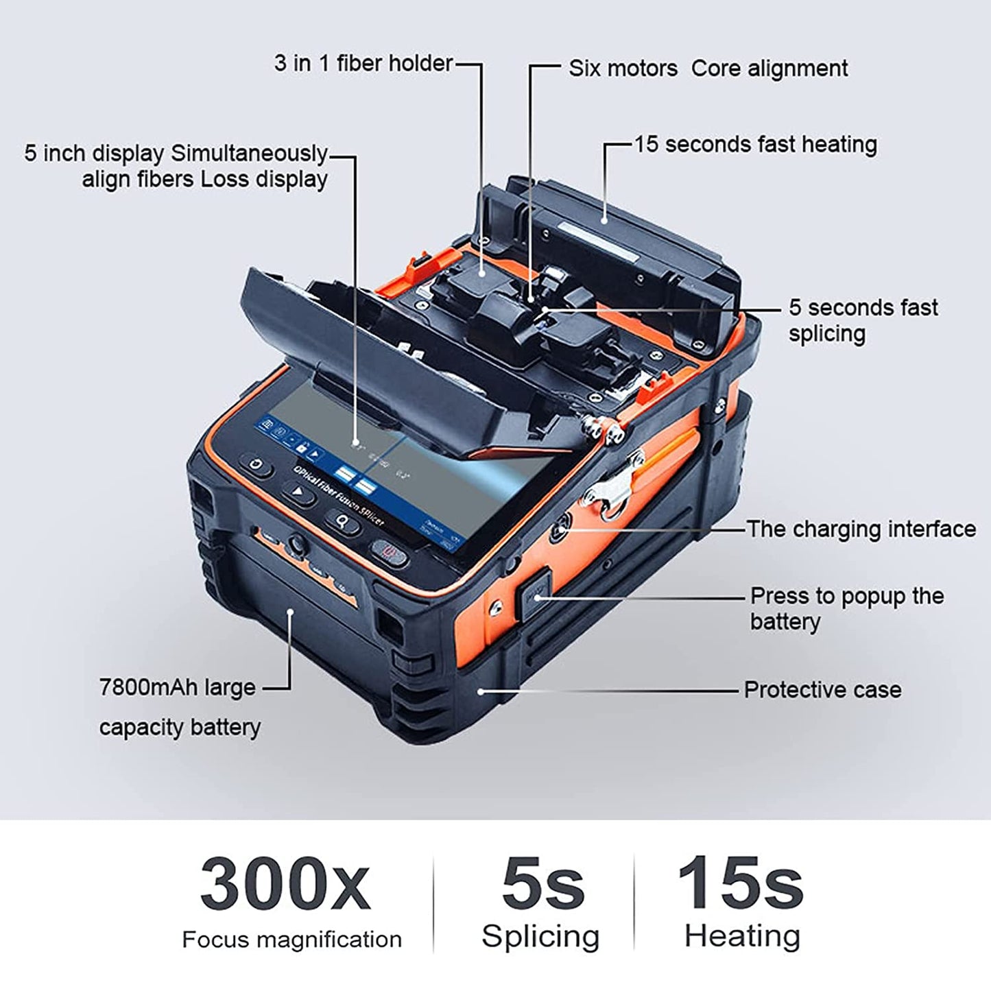 Fiber Optic Splicer, Fusion Machine 6 Motors Built in OPM VFL bluetooth, Signalfire AI-9, Optical Fiber Welder